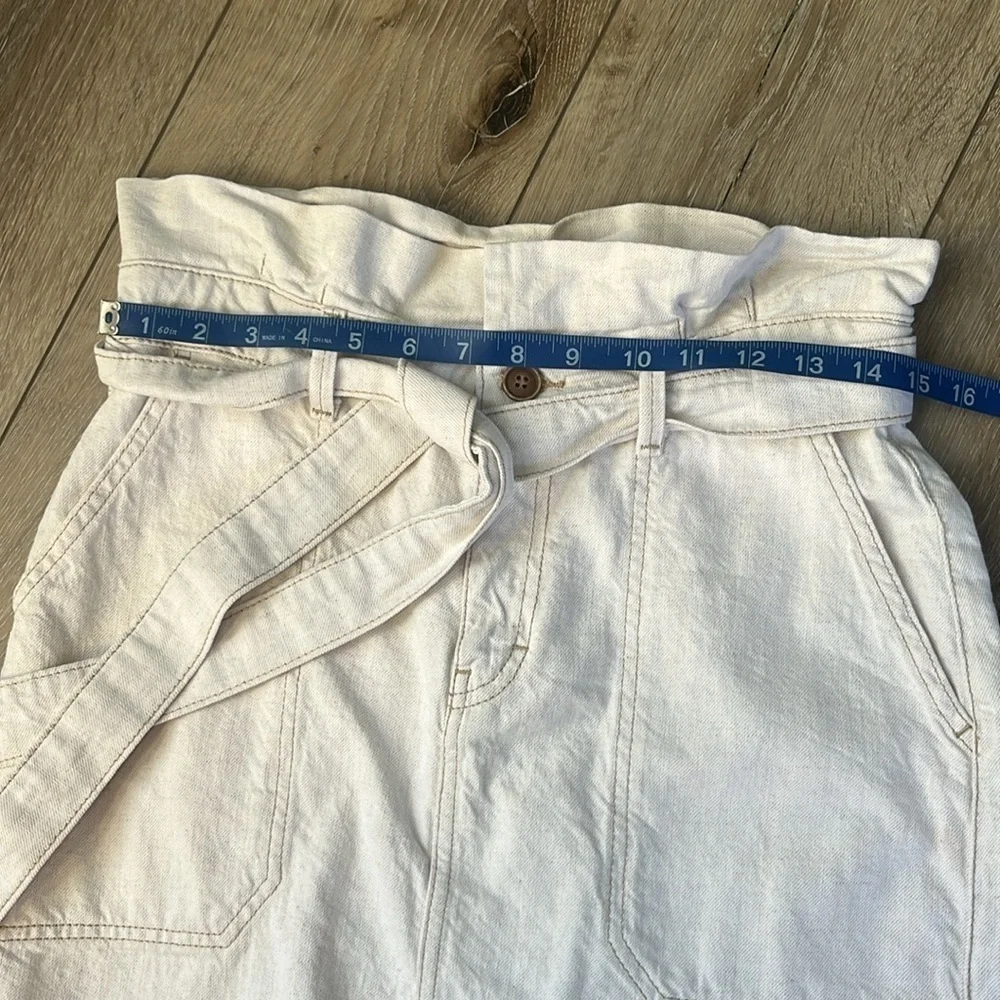 Free People Splendor In The Grass Oatmeal Denim Skirt Paper bag Waist